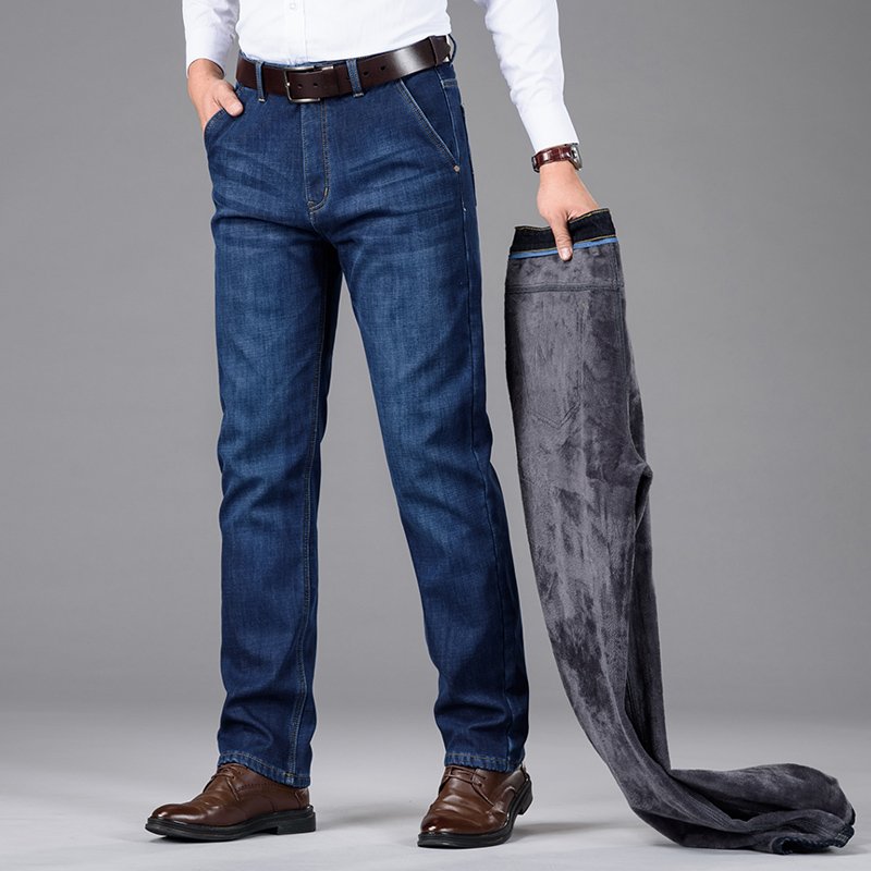 Classic Style Winter Men's Warm Business Jeans Fashion Casual Denim Stretch Cotton Thick Fleece Denim Pants Male Brand Trousers 4 Classic Style Winter Men's Warm Business Jeans Fashion Casual Denim Stretch Cotton Thick Fleece Denim Pants Male Brand Trousers 4