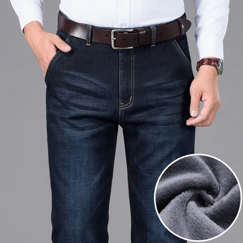 Classic Style Winter Men's Warm Business Jeans Fashion Casual Denim Stretch Cotton Thick Fleece Denim Pants Male Brand Trousers 3 Classic Style Winter Men's Warm Business Jeans Fashion Casual Denim Stretch Cotton Thick Fleece Denim Pants Male Brand Trousers 3