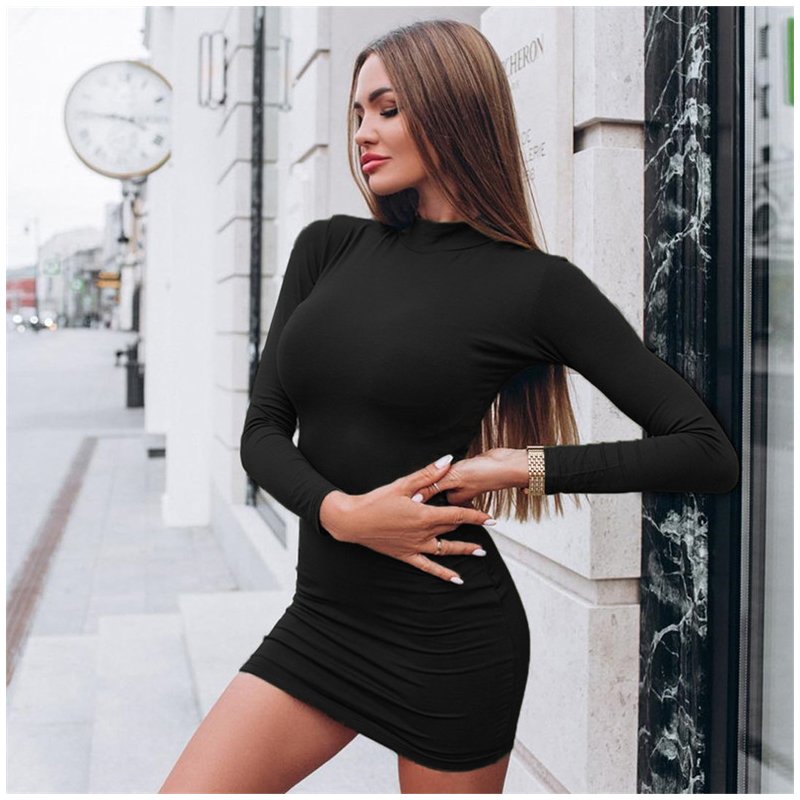 Autumn Sexy Solid Color Turtleneck Skinny Mini Dress Women Fall Keep Warm Long Sleeve Slim Dress 1 Autumn Sexy Solid Color Turtleneck Skinny Mini Dress Women Fall Keep Warm Long Sleeve Slim Dress 1