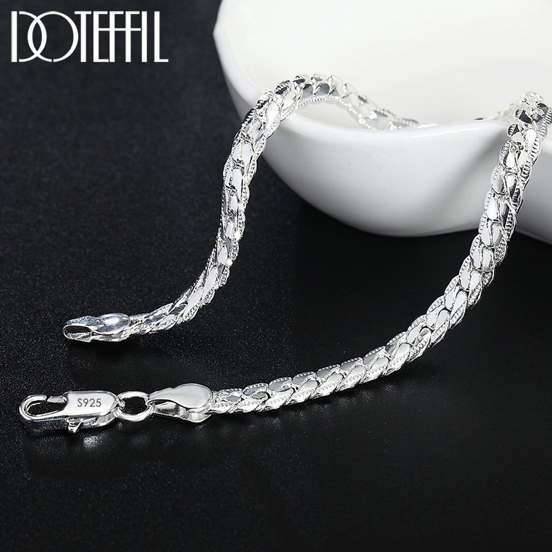 DOTEFFIL 925 Sterling Silver 8/16/18/20/22/24 Inch 6mm Side Chain Necklace Bracelet For Woman Men Fashion Charm Wedding Jewelry 4 DOTEFFIL 925 Sterling Silver 8/16/18/20/22/24 Inch 6mm Side Chain Necklace Bracelet For Woman Men Fashion Charm Wedding Jewelry 4