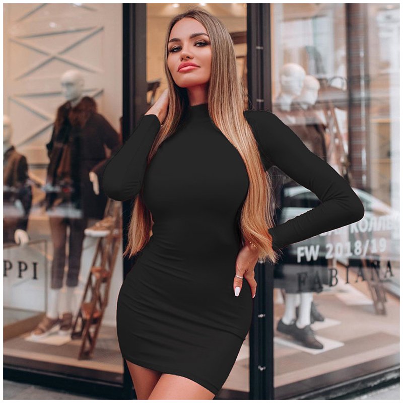 Autumn Sexy Solid Color Turtleneck Skinny Mini Dress Women Fall Keep Warm Long Sleeve Slim Dress 5 Autumn Sexy Solid Color Turtleneck Skinny Mini Dress Women Fall Keep Warm Long Sleeve Slim Dress 5